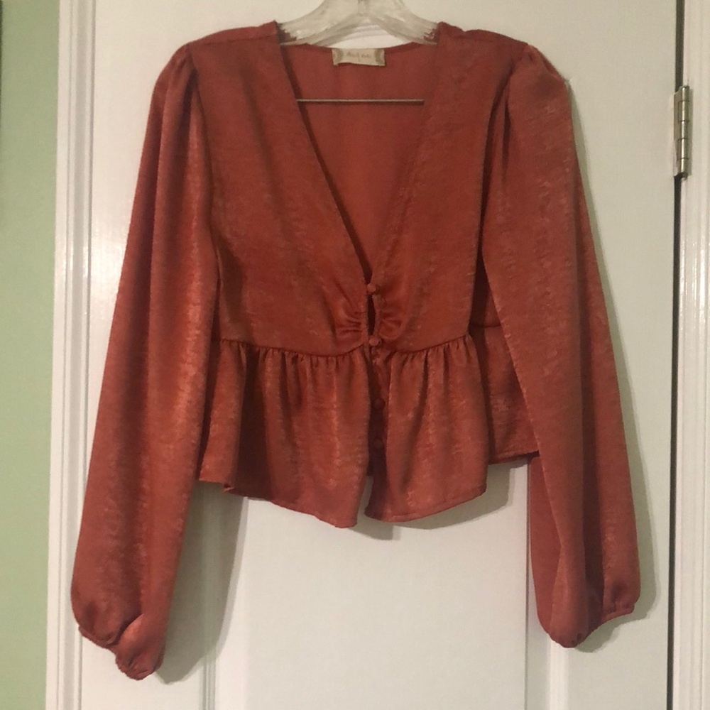 Cropped Satin Long Sleeve Top